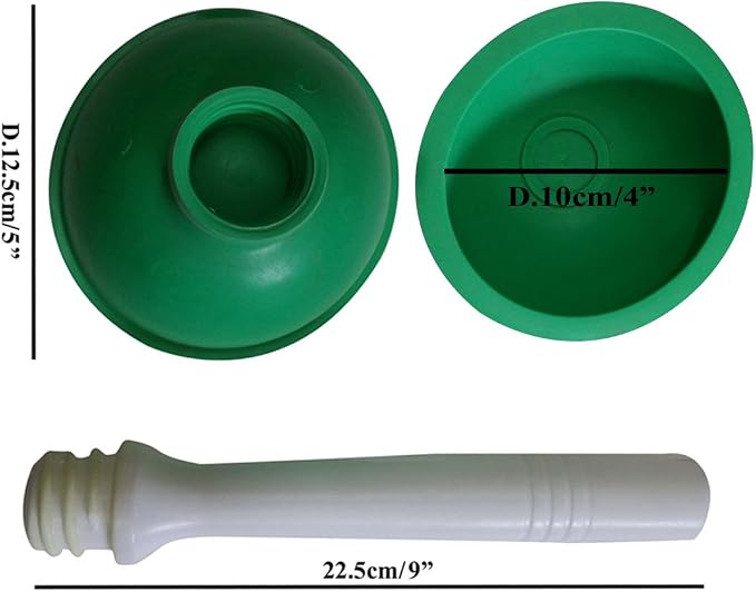 NewFerU Drain Plunger, Small Hand Force Plumber Helper, Little 4 inch Cup Clog Remover, Tiny Rubber Unclogger in 9" Short Handle for Kitchen Sink, Bathroom Toilet, Shower Bath Tub (Green)