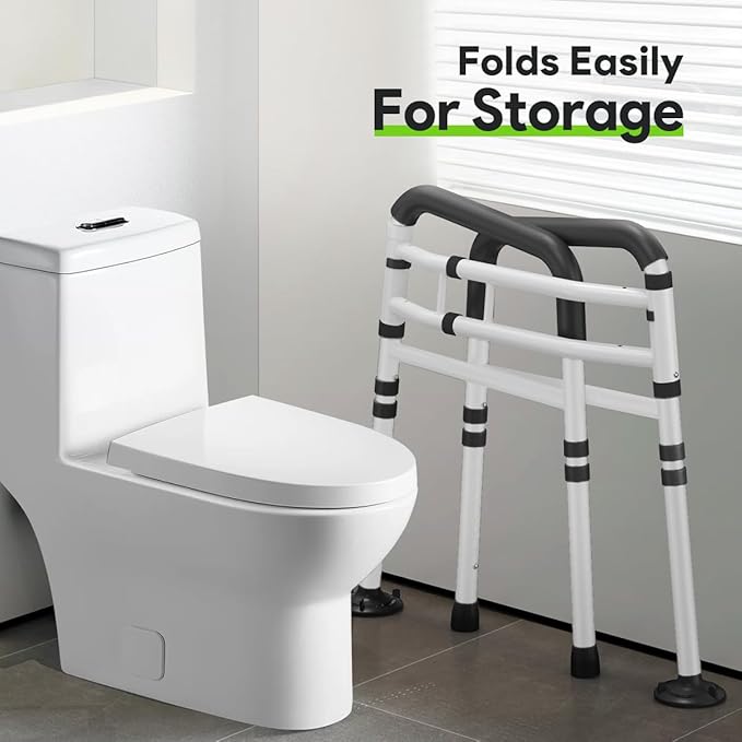 Delog Stand Alone Toilet Safety Rail - Adjustable Width & Height Fit Any Toilet, Medical Toilet Frame for Elderly Handicap Disabled (Black)