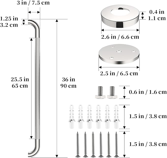 Chrome Bathroom Grab Bars 36 Inch, iHansee Anti Slip Grab Bar w/Knurled Grip, Stainless Steel Safety Handle for Bathtub, Wall Mounted Balance Support Handrail, Handicap Shower Bars for Senior Elderly