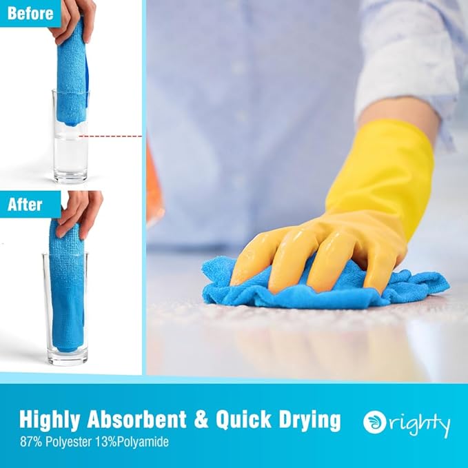 Orighty Cleaning Cloths Bulk, 150 Pack Shop Rags Reusable, Multi-Purpose Shop Towels for Cars, Microfiber Cleaning Rags for Automotive, Mechanic, Kitchen, Lint Free Towels 12x12 Inch, Blue