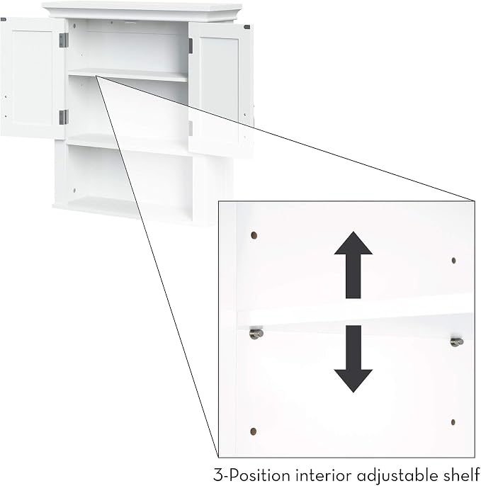 RiverRidge Somerset Two-Door Bathroom and Laundry Wall Mount Storage Medicine Cabinet with Open and Adjustable Shelf - White | Two-Door