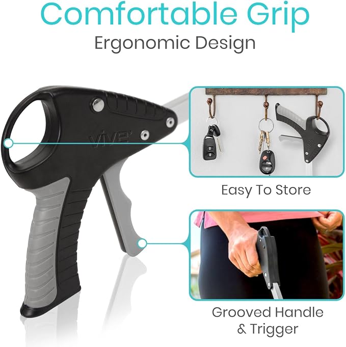 Vive Suction Cup Grabber Reacher 32" (2 Pack) - Elderly Grab It Reaching Pickup Tool Heavy Duty for Seniors - Trash, Sticks, Litter Picker Upper - Extra Long Reach Handle & Handy Extension Arm Claw