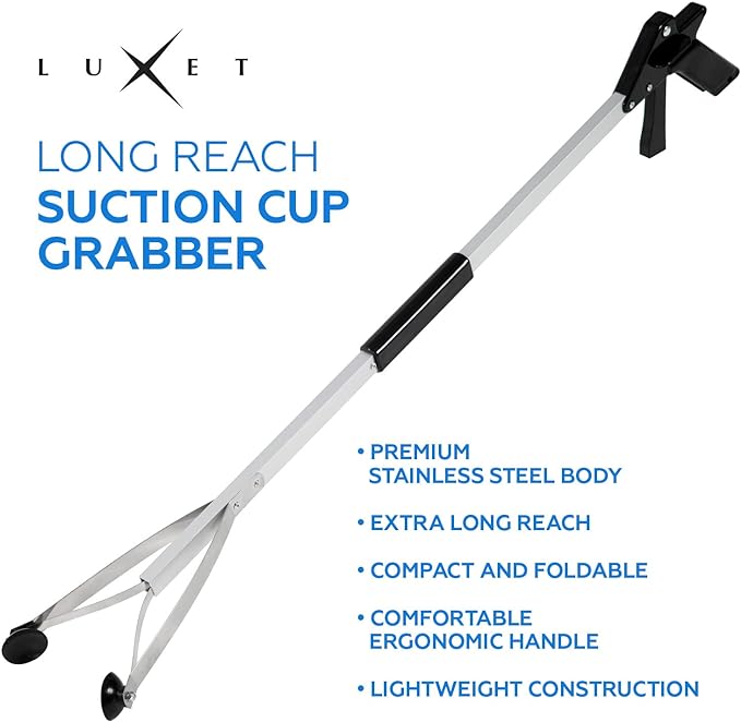 Grabber Tool X-Long 64" Aluminum Suction Cup Jaw, Lightweight Foldable Reacher Grabber Pickup Tool, Gripper Grabbers for Elderly Grab it Reaching Tool Trash Picker Grabber, by Luxet (Black)
