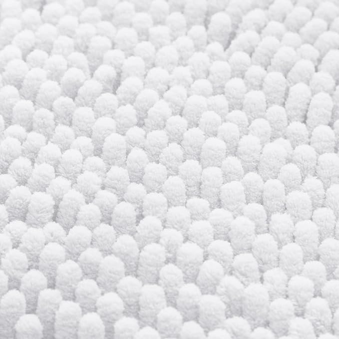HOMEIDEAS 3 Pieces Bathroom Rugs, Ultra Soft Non Slip Absorbent Chenille Toilet Bath Mat Set (White)