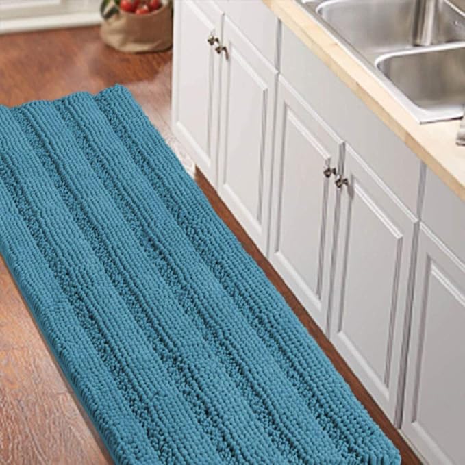 Turquoize Non-Slip Bath Mat Oversize Bathroom Rug Shag Shower Mat Ultra Soft & Water Absorbent Bath Rug for Bathroom/Kitchen Washable Rug, Perfect for Doormats, Tub, Size 59" X 20", Turquoise Blue