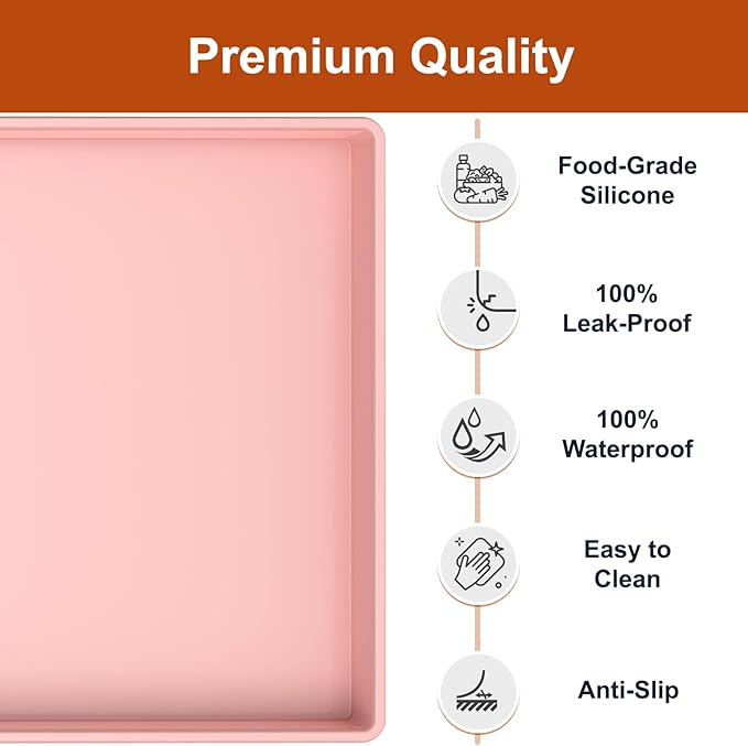 ukeetap Extra Thick Silicone Mat Waterproof with Raised Edge 34" x 22", Under Sink Mat for Kitchen & Bathroom, Kitchen Cabinet Liner, Multi-Purpose for Storage & Protection, Pink