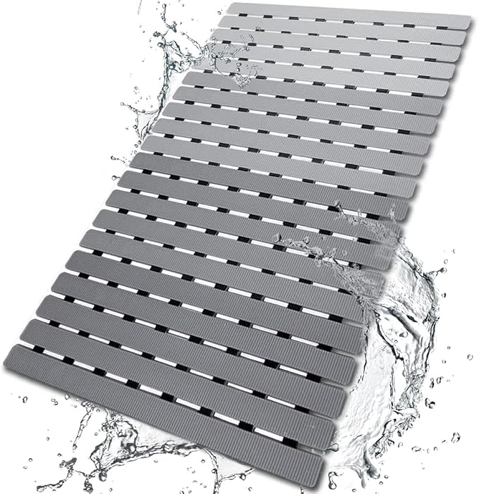 BEMISO Shower Mat Non Slip Bathtub Mat with Suction Cups and Drain Holes 27.5 x15.7 Inch Bath Mat for Tub & Shower.Easy Dry,Easy to Cut,Eco-Friendly