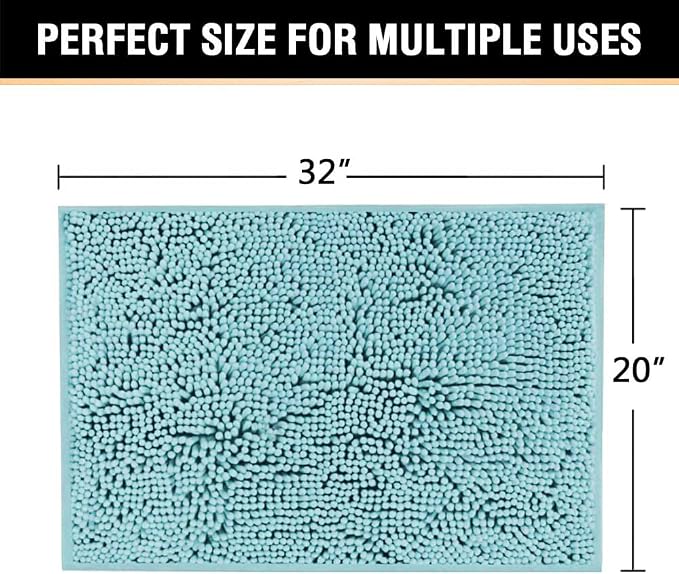H.VERSAILTEX Microfiber Bath Rugs Chenille Floor Mat Ultra Soft Washable Bathroom Dry Fast Water Absorbent Bedroom Area Rugs, 20 x 32 - Inch, Aqua Haze