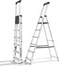 OLIXIS 6 Step Ladder, 330lbs Folding Aluminum Step Stool with Anti-Slip Wide Pedal Handrails, Safety Household Stool Ladder for Home, Kitchen, Courtyard, Outdoor