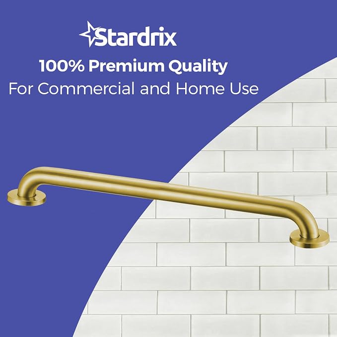 Stardrix 24-Inch ADA Compliant Grab Bar, 1.5" Diameter, Concealed Mounting Flanges, Handicap Friendly, Commercial & Residential Bathrooms, Brushed Gold Stainless Steel