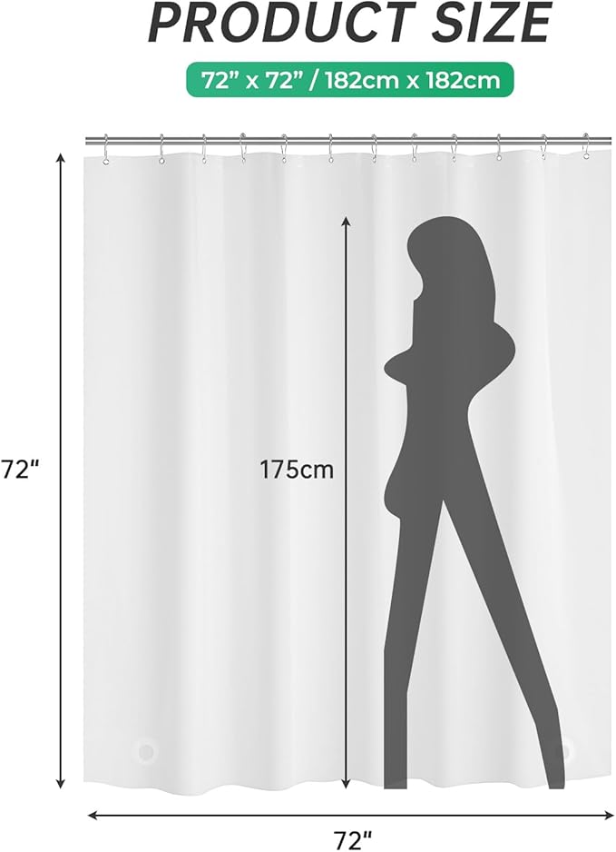 AmazerBath Frosted Shower Curtain Plastic 72x72 Inches, Heavy Duty Shower Curtain Waterproof, Thick PEVA Shower Curtains for Bathroom with 3 Big Clear Weighted Stones and 12 Rustproof Grommets