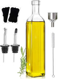 Leaflai Olive Oil Dispenser Bottle, 1 Pcs Glass Olive Oil Dispenser and Vinegar Dispenser Set with 2 Stainless Steel Pourers, 2 Labels,1 Brush and 1 Funnel Oil Bottles for Kitchen (500ml)