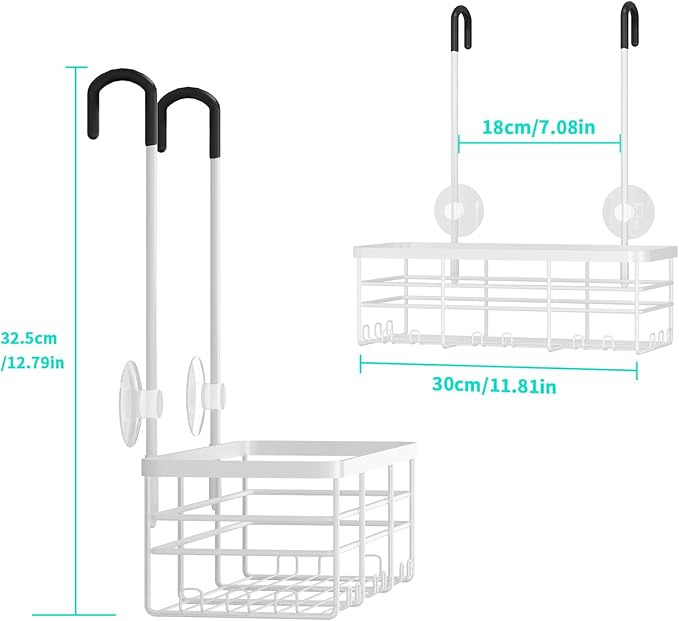 HapiRm Hanging Shower Caddy Organizer - No Drilling Shower Organizer with Hooks, Rustproof & Waterproof 304 Stainless Steel Bathroom Shelves - White (1 Basket)