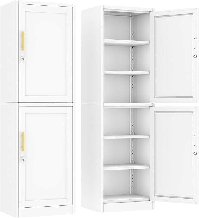 Ckzbx Metal Locker Tall Narrow Storage Cabinet, 67" H Locking Tool File Cabinets Snack Locker Organizer for School Classroom,Bedroom,Gym Home Office,Entryway and Hallway (20" W 2Door White)