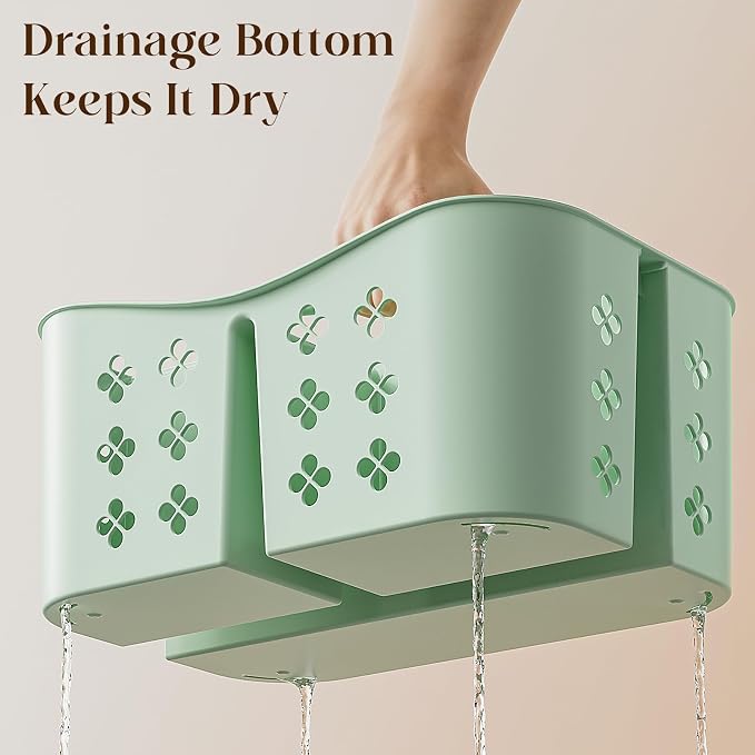 PQH Portable Shower Caddy with Handle, Large Capacity Shower Basket Organizer, Quick-Drain Bathroom Storage Tote, Durable Plastic Shower Organizer for College Dorm, Beach, Gym Essentials, MintGreen