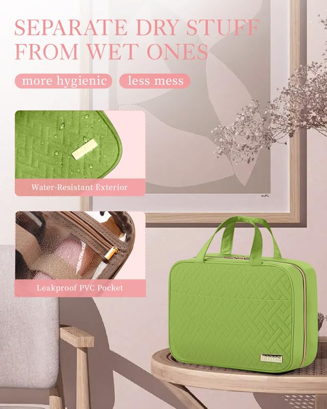 HOTOR Travel Toiletry Bag - Hanging Toiletry Bag for Women & Men, Makeup Bag/Big Comparment, Waterproof for Travel Accessories, Travel Essentials, Medium, Avocado Green