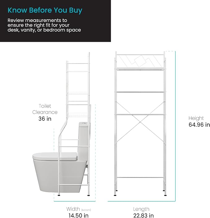 Home Zone Living Over the Toilet Bathroom Storage Organizer with 3 Tiers of Shelving Rack Space