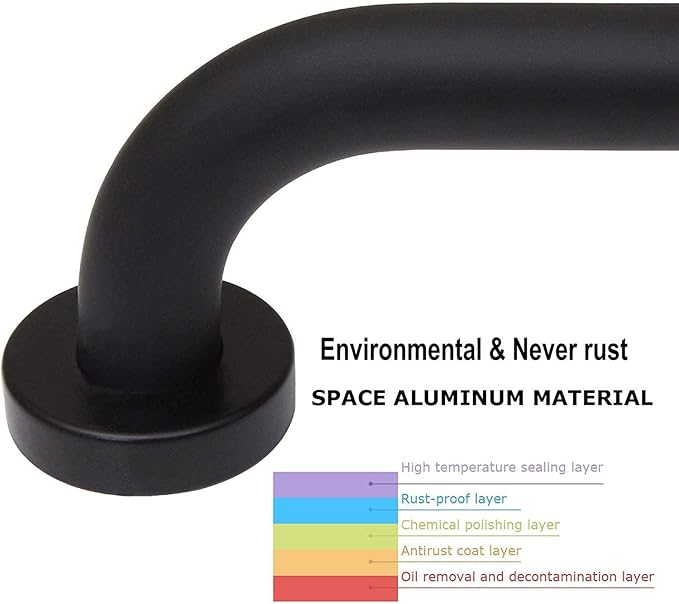 Black Shower Grab Bar 16 Inch - 1.25" Diameter, iMomwee 2 Pack Stainless Steel Bathroom Grab Bar Handle, Bathroom Shower Balance Bar,Safety Hand Rail Support,Handicap Elderly Senior Assist Bath Handle