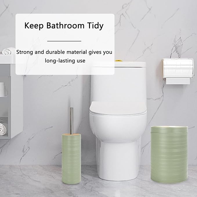 CERBIOR Bathroom Accessories Set 6 Piece Bamboo Bath Ensemble Includes Soap Dispenser, Toothbrush Holder, Toothbrush Cup, Soap Dish for Decorative Countertop and Housewarming Gift, Sriral Green