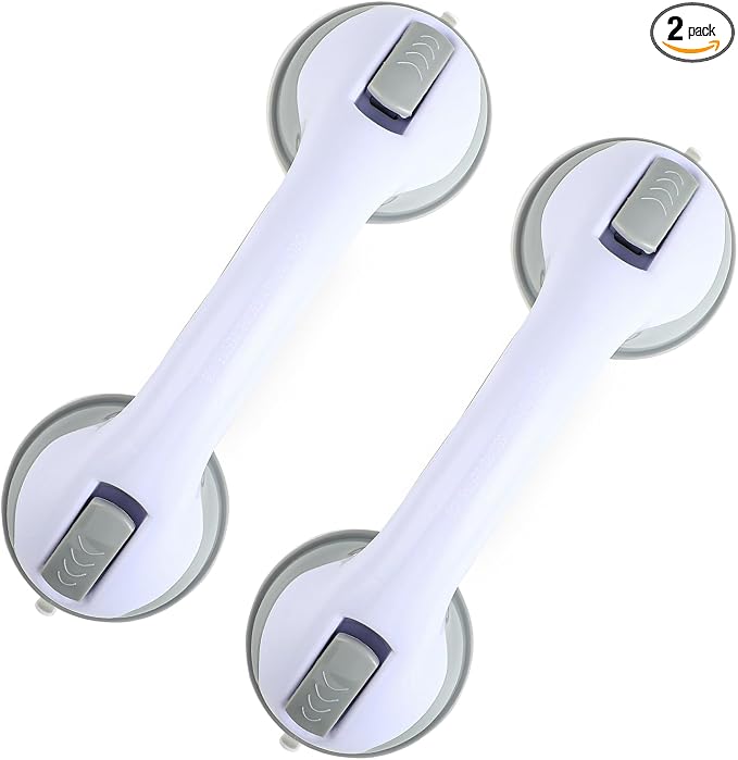 Grab Bars for Bathtubs and Showers, 2 Pack Shower Handle 12 Inch Strong Suction Shower Bar, Safety Bars for Shower Chair, Bathroom Grab Bar for Senior (Gray White)