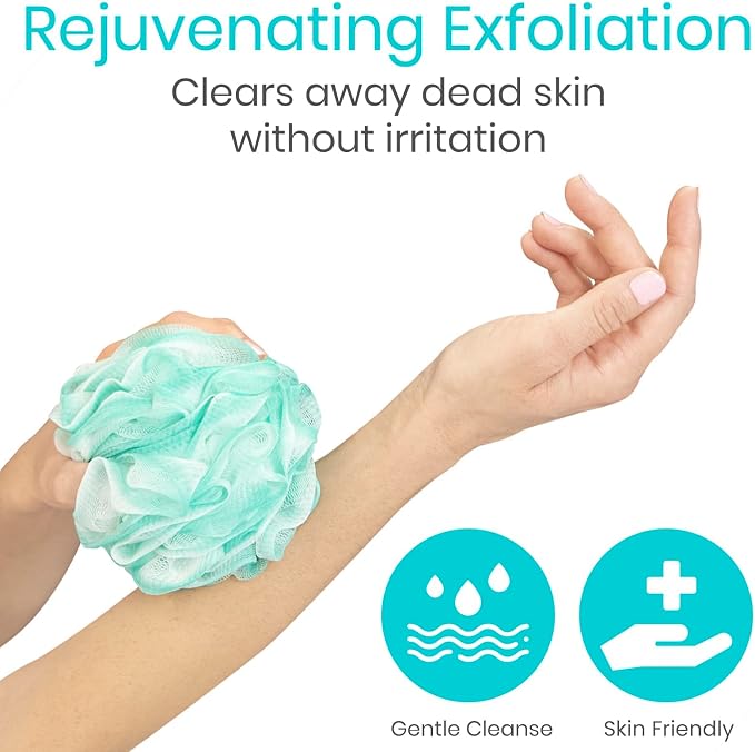 Vive Loofah Sponge Replacement (4 Pk) Shower & Bath Pouf Scrubber for Back & Body Exfoliation, Works with Vive Interchangeable Loofa Handle Long Brush (Replacement Sponge Black and Blue (4 Pack), 4)