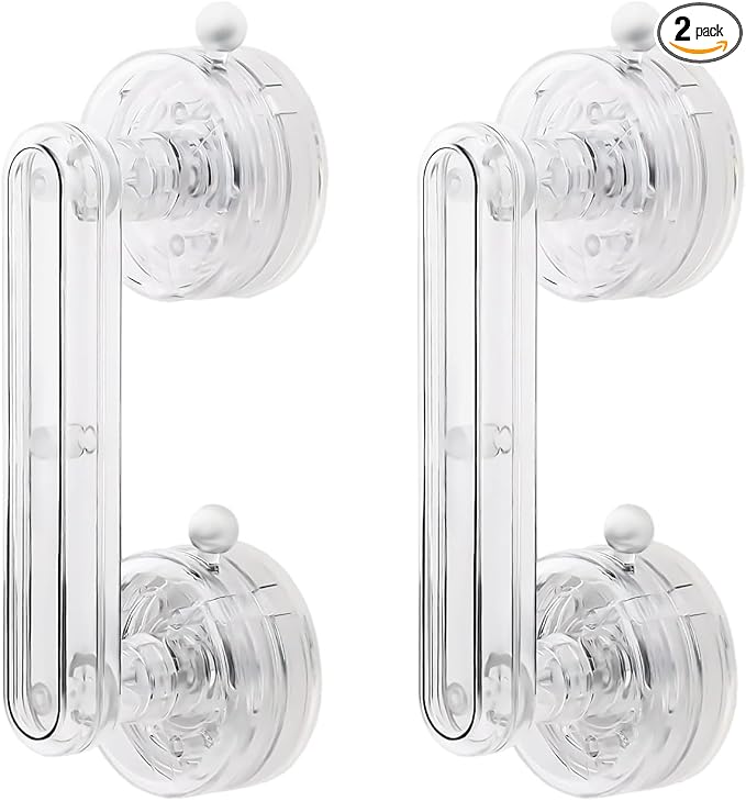 Transparent Non-Piercing Suction Grab Bar Heavy-Duty Waterproof Safety Handle for Bathroom, Shower Doors, Windows & Kitchen, Removable Handrails (2)