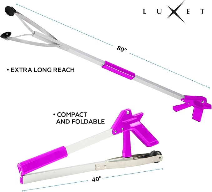 Luxet Reacher Grabber Tool X-Long 80" Aluminum Suction Cup Jaw, Foldable Lightweight Reacher Grabber Pickup Tool, Gripper Grabbers for Elderly Grab it Reaching Tool Trash Picker Grabber (Pink)