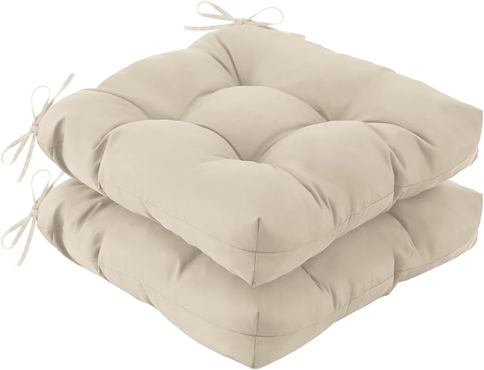 IASEAHK Outdoor Chair Cushions Set of 2, 19" x 19" x 5", Waterproof Outdoor Seat Cushions for Patio Furniture, Fade-Resistant Patio Chair Cushion, Dining Wicker Chair Pads for Porch Garden, Beige