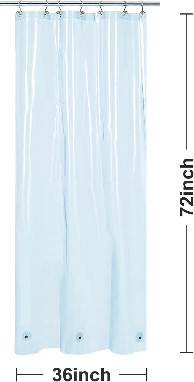 Barossa Design Clear Blue Stall Shower Curtain Liner with 3 Magnets - 36" x 72" Waterproof PEVA Plastic Narrow Shower Liner Lightweight for Small Bathroom, Metal Grommets - Clear Blue