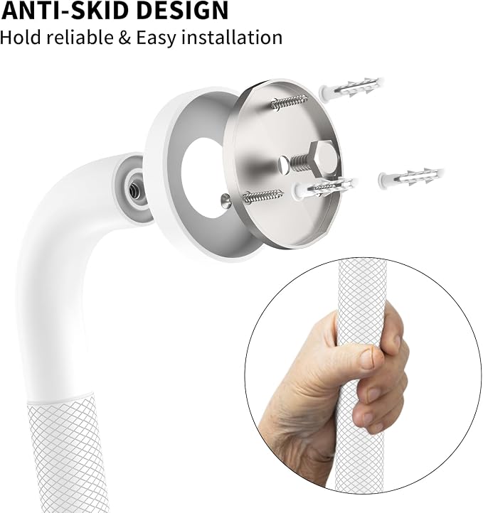 3 Pack Anti Slip Shower Grab Bar Bundle, Munzong 16" 24" 32" White Bathroom Grab Bar, Handicap Balance Bar,1.25" Diameter Safety Hand Rail for Commercial Elderly Injury Senior Assist Bath Handle