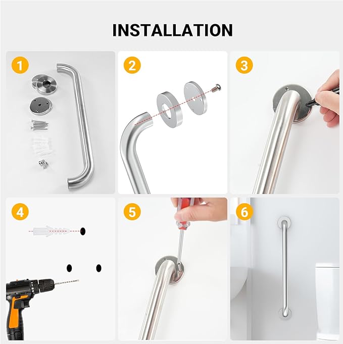 Anti Slip Grab Bars for Shower Black, Safety Textured Grip Shower Grab Bars for Seniors, Holds up to 500LBs, Knurled Handicap Grab Bars for Wall with Concealed Screws, 16 Inch