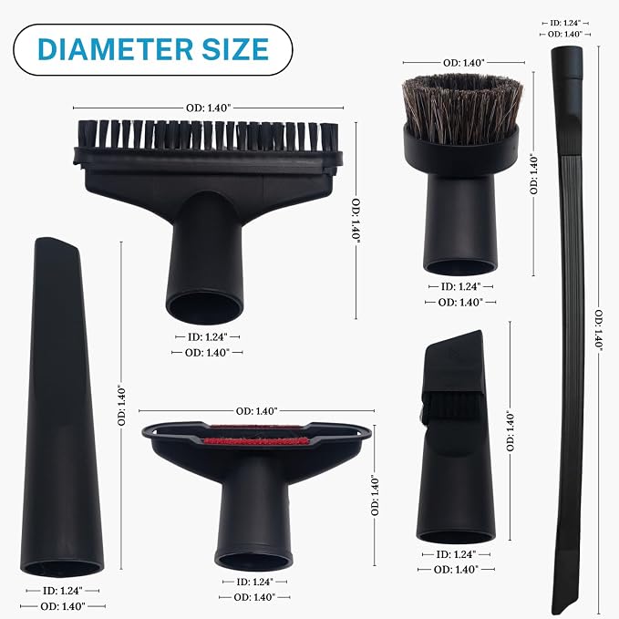 Vacuum Attachments & Brushes for Shop-Vac with Hose Adapter – Vacuum Attachments Compatible with Shop-Vac Hose 2-1/2'' & 1-1/4'' - Horse Hair Dust Brush, Upholstery Tool, Crevice Tool and More
