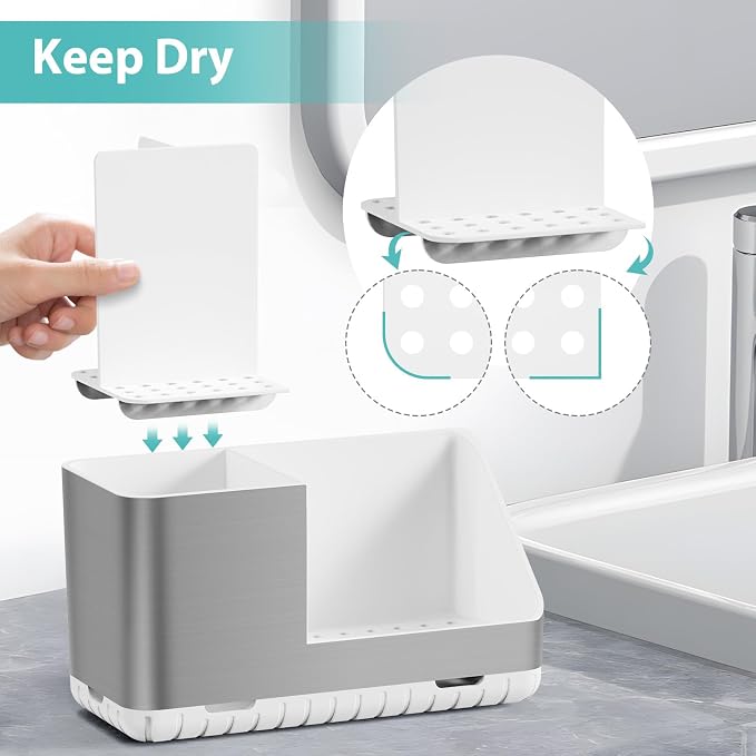 PARKMANI Toothbrush Holders for Bathroom Countertop Organizer, Brushed Nickel Tooth Brush Holder, Kids Electric Toothbrush and Toothpaste Holder with Drainage (Brushed Silver)