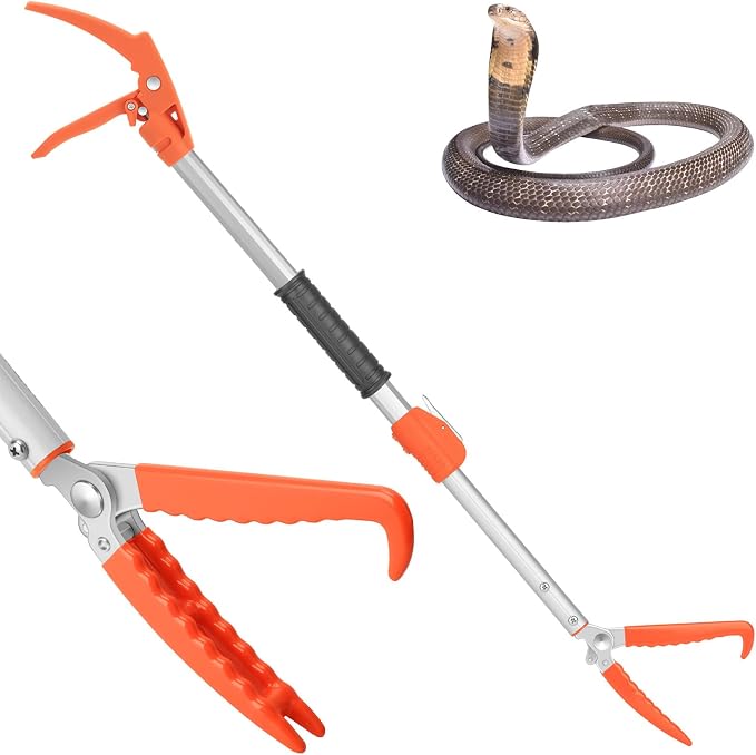 Kalkal Snake Grabber Tool, 60” Professional Aluminum Alloy Telescopic Rattle Snake Tongs, Reptile Grabber Snake Catcher Wide Jaw Handling Tool with Lock