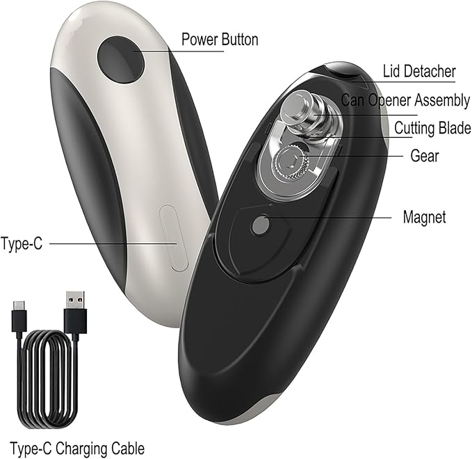 Electric Can Opener, Open Cans with a Simple Press of a Button — Automatic, Hands-free, Smooth Edges, Type-C Rechargeable, Fits for All Can Sizes