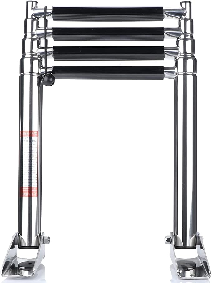 4 Step Boat Ladder, Stainless Steel Telescopic 4 Step Pontoon Boat Ladder, Extendable Dock Ladder for a Pontoon, Max. Load 900 Pound Capacity Marine Telescoping Ladder for Boat Yacht