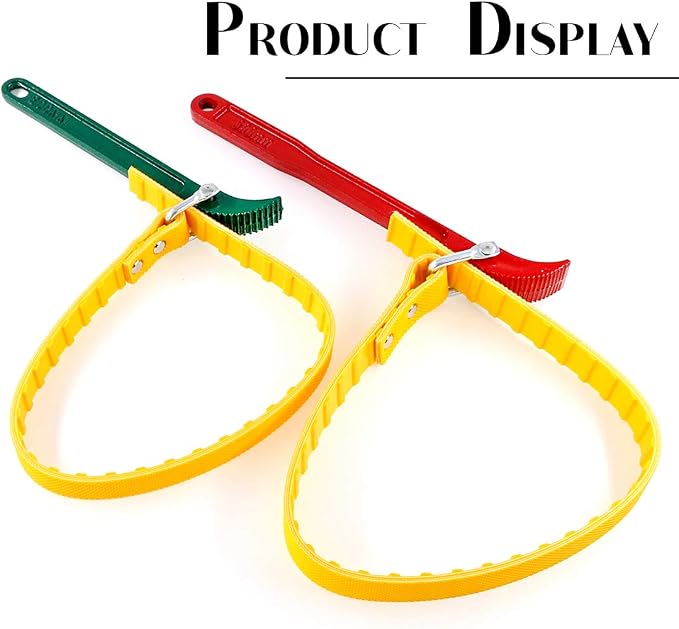 Swpeet 2 Pack Multi-Purpose Adjustable Belt Strap Wrench 12"(300mm) and 7.8"(200mm) Steel Handle Adjustable Strap Filter Opener Wrench for Opening Filter, Pipe and Tin - Red and Green
