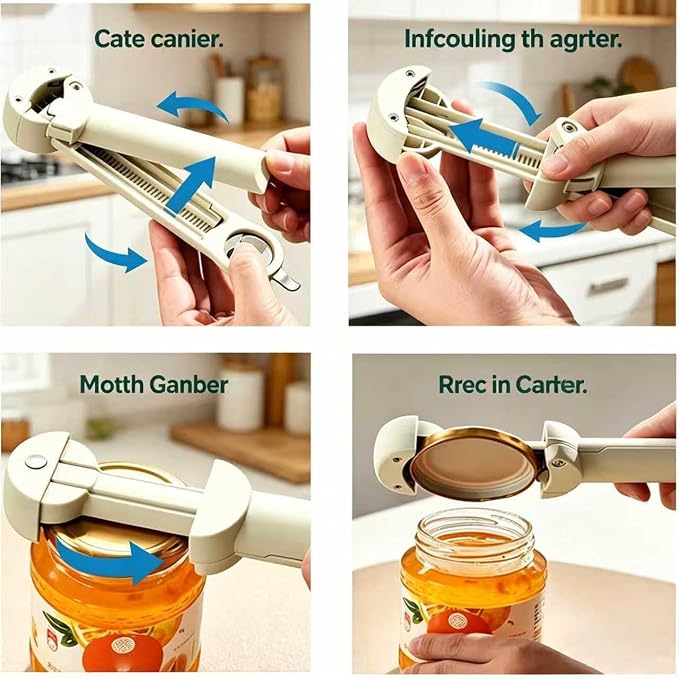 Multifunctional Retractable Bottle & Jar Opener, Magnetic adjustable Jar Opener & Bottle Opener for Arthritis, Weak Hands, Easy-Grip Kitchen Lid Opener Gadgets