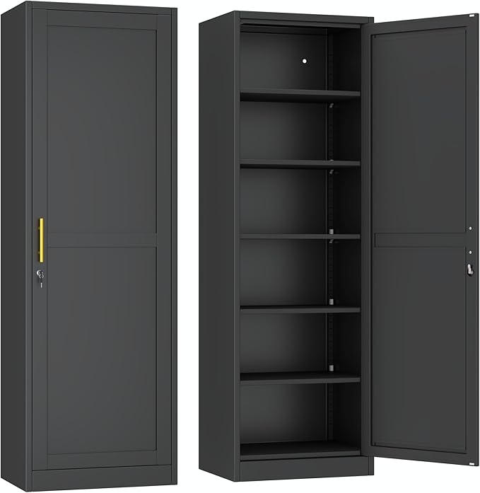 Ckzbx Metal Locker Tall Narrow Storage Cabinet, 67" H Locking Tool File Cabinets Snack Locker Organizer for School Classroom,Bedroom,Gym Home Office,Entryway and Hallway (20" W 1Door Black)