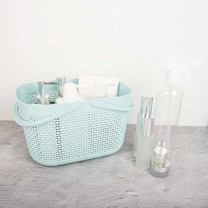 UUJOLY Plastic Organizer Storage Baskets with Handles, Shower Caddy Bins Organizer for Bathroom and kitchen (Blue)