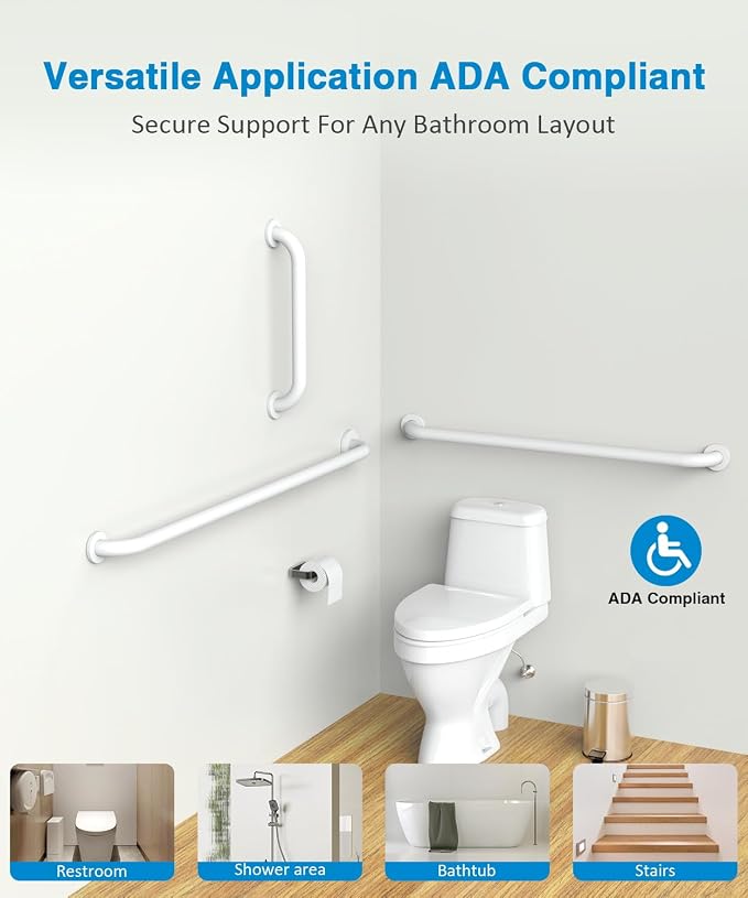 Grab Bar Bundle for ADA Compliance, White Stainless Steel 1.5" Diameter 3-Piece Set (18", 36", 42") for Commercial Restrooms & Shower Safety Bars for Seniors