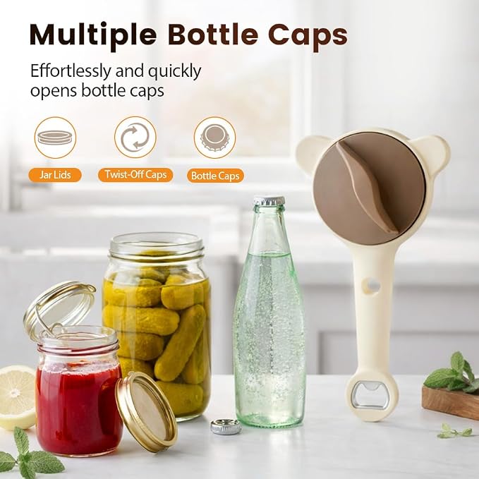 4 in 1 Multi-Purpose Jar Opener, Adjustable Three Claw Bottle Opener with Non-Slip Teeth, Multi Size Lid Tool for Jars Cans Wine Bottles, Ideal Kitchen Helper for Home Use