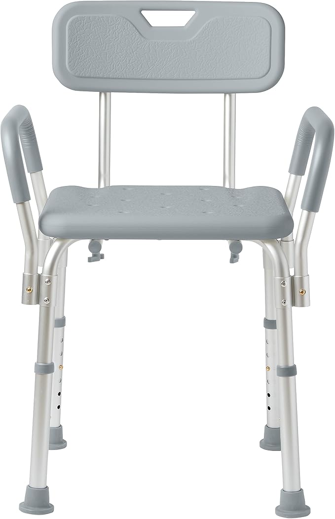 Medline Shower Chair with Backrest and Padded Armrests - 350 lb. capacity, Bath Bench, Seat, Stool for Independent Adult, Seniors, Elderly & Disabled Patients