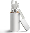 Small Knife Block Set, Modern Kitchen Knife Scissors with Universal Round Holder, Home Apartment New Kitchen Essentials, Space Saving, Keep Blade Dry(Beige White, 5PCS)