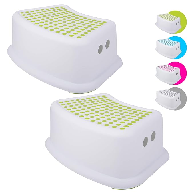 Step Stool for Kids (2 Pack), Toddlers Stool for Potty Training, Bathroom, Kitchen, Bedroom, Toy Room and Living Room. Toilet Stools with Soft Anti-Slip Grips for Safety, Stackable (Green)