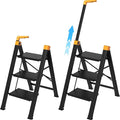 3 Step Ladder with Single-Handrail, Aluminum Step Stool Foldable, Lightweight Sturdy Step Ladder with Anti-Slip Pedals,Convenient Handrail for Home Kitchen Closet, 600lbs Max Load Capacity (Yellow)