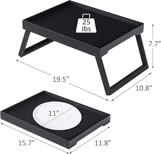 Bamboo Bed Tray Table with Folding Leg, Breakfast in Bed Tray for Eating,Kitchen Serving,Food, Sofa, Snacking or Working, Laptop Desk Dinner(1, Black)