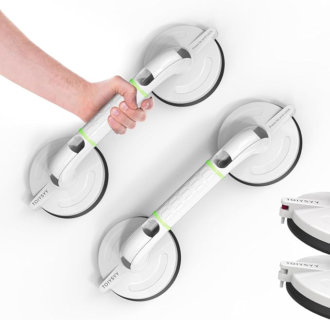 Grab Bars for Bathtubs & Showers 2 Pack, 265lbs Shower Grab Bars for Seniors with Safety Indicator, Night Glow, 15 Inch No-Drilling Heavy Duty Shower Handles for Elderly Suction