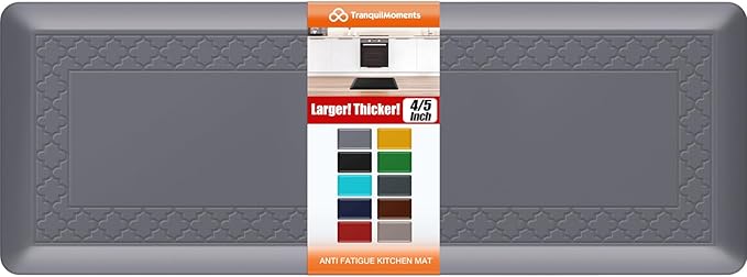 4/5 Inch Thicker Kitchen Mats for Floor Non-Slip Anti Fatigue Comfort Mat Waterproof Kitchen Rug for Sink, Office,Home Stain Resistant Standing Desk Rugs-17.3"x 47", Grey