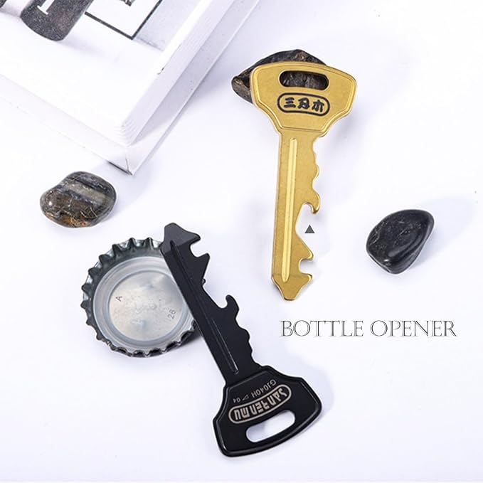 Sanrenmu Keychain GJ040 Pry BarMulti Tool with Bottle Opener Screwdriver Wheel Spoke Wrench Function Stainless Steel Small Keychain (Black)